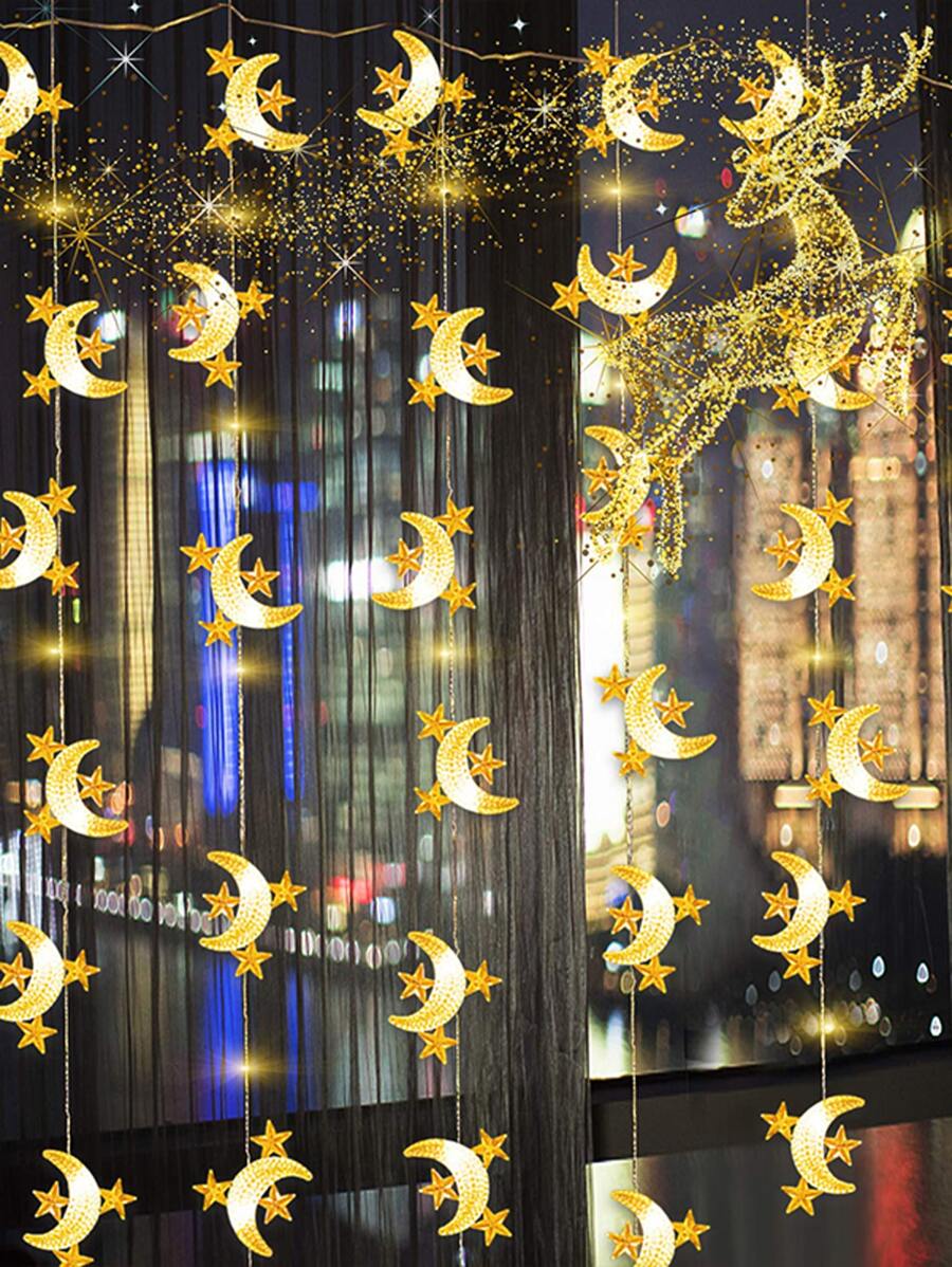 1pc String Light With 20pcs Moon Shaped Bulb, Creative String Light, For Bedroom, Party, Wedding