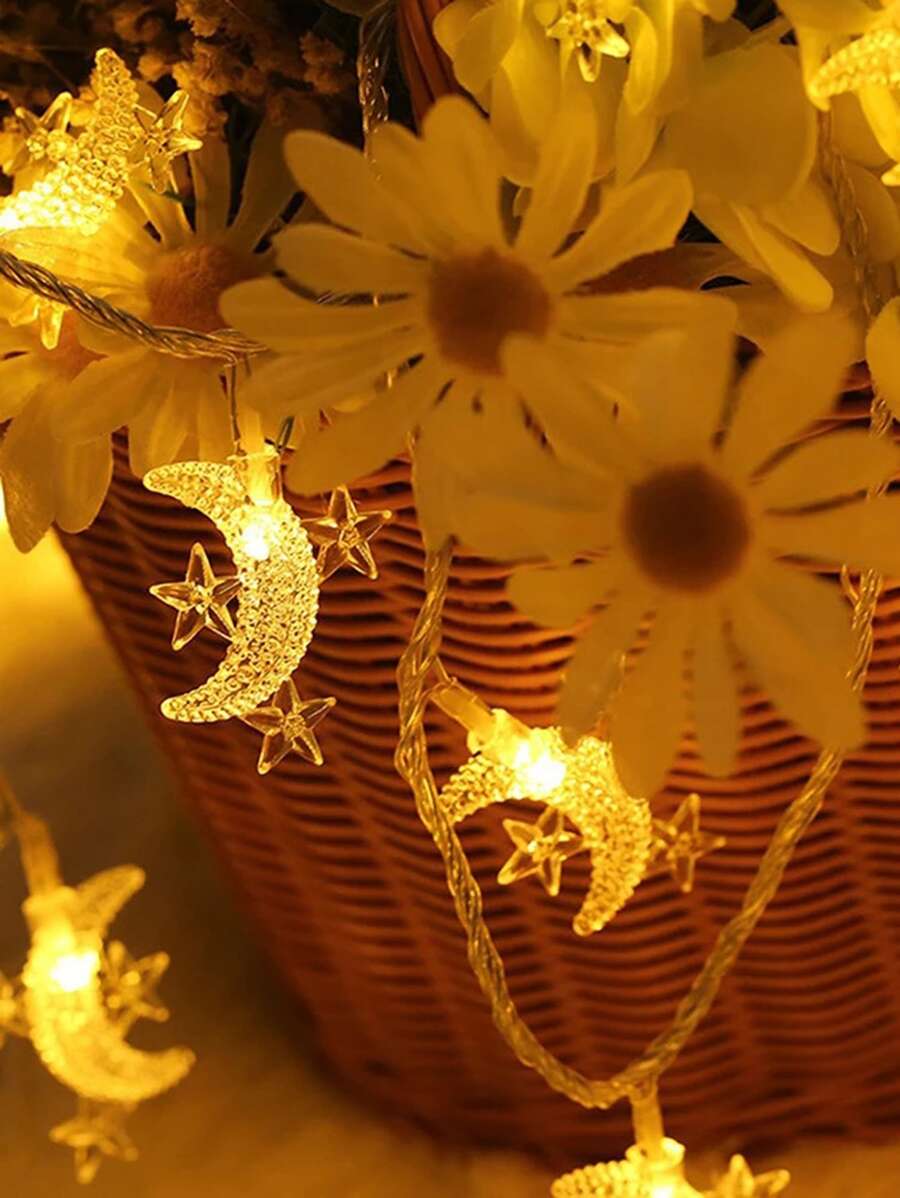1pc String Light With 20pcs Moon Shaped Bulb, Creative String Light, For Bedroom, Party, Wedding