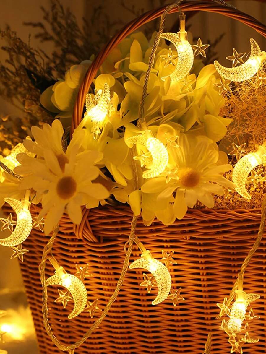 1pc String Light With 20pcs Moon Shaped Bulb, Creative String Light, For Bedroom, Party, Wedding