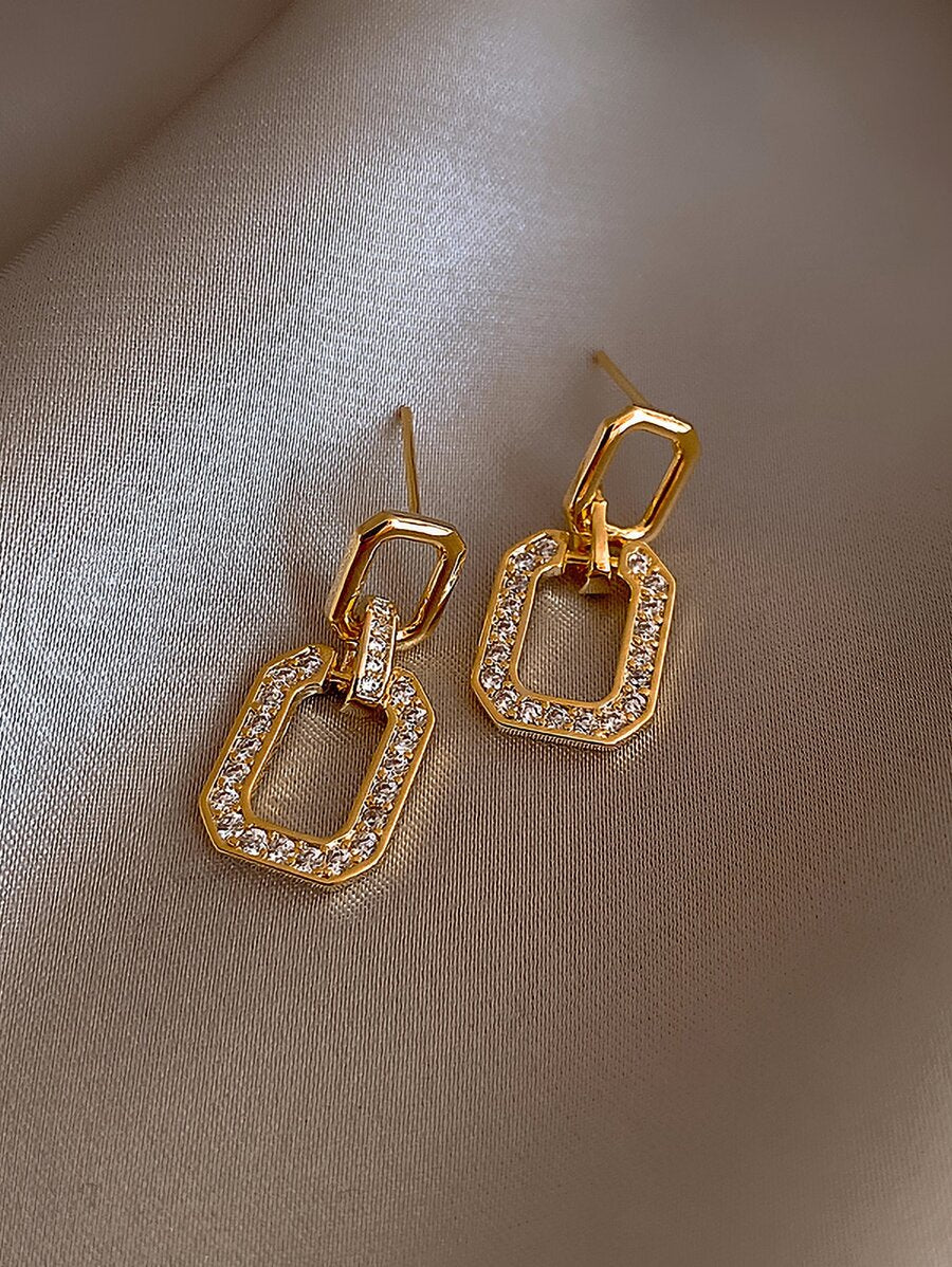 Andkiss Rhinestone Geo Decor Drop Earrings