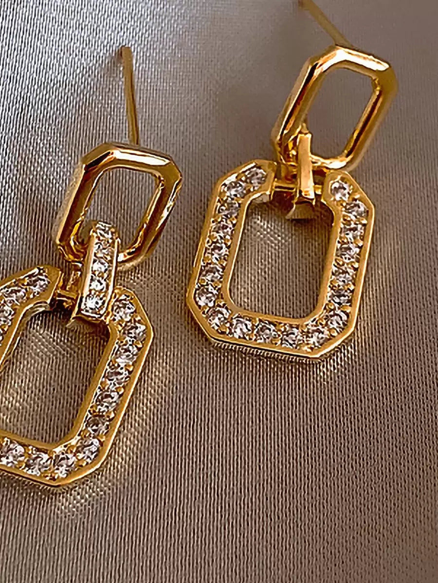 Andkiss Rhinestone Geo Decor Drop Earrings