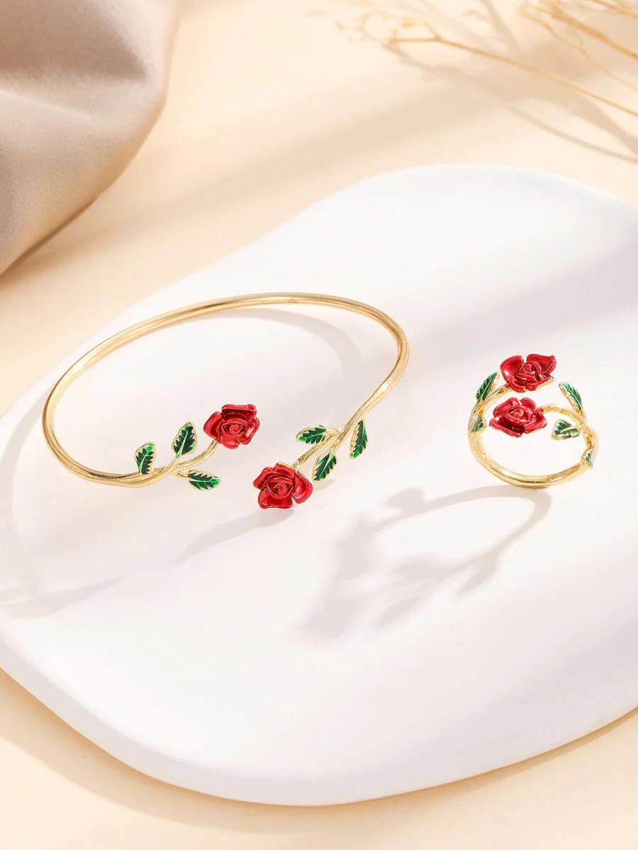 2pcs Flower Decor Jewelry Set Valentines
