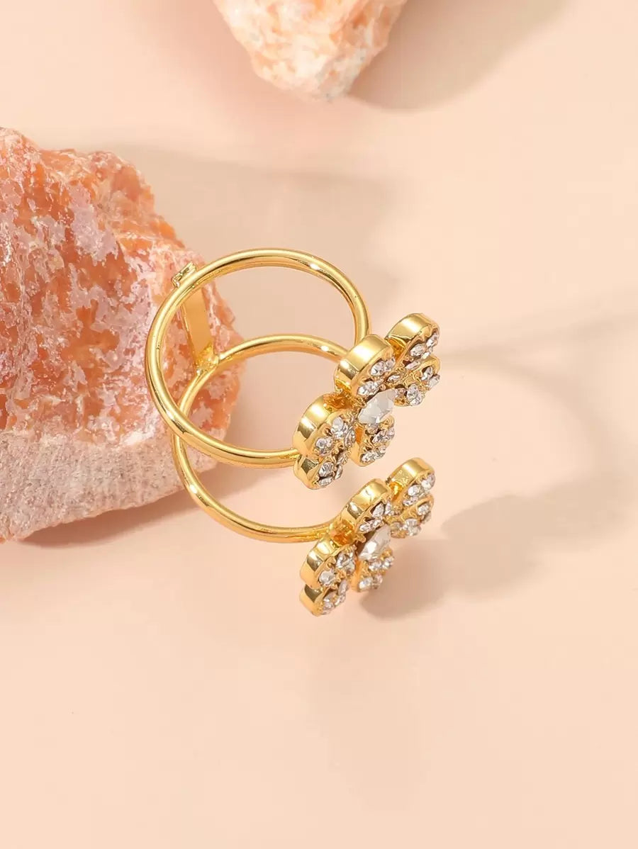 Rhinestone Flower Decor Cuff Ring Valentines,Mom,Mother,Mother's Day,Gift