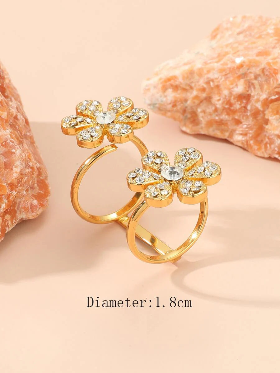 Rhinestone Flower Decor Cuff Ring Valentines,Mom,Mother,Mother's Day,Gift