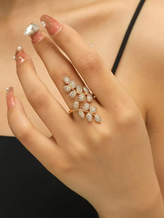 Leaf Design Cubic Zirconia Decor Ring