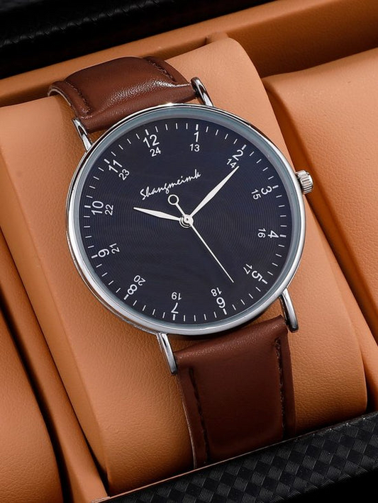 SHANGMEIMK Men Round Pointer Quartz Watch As A Gift For Students Returning To School
