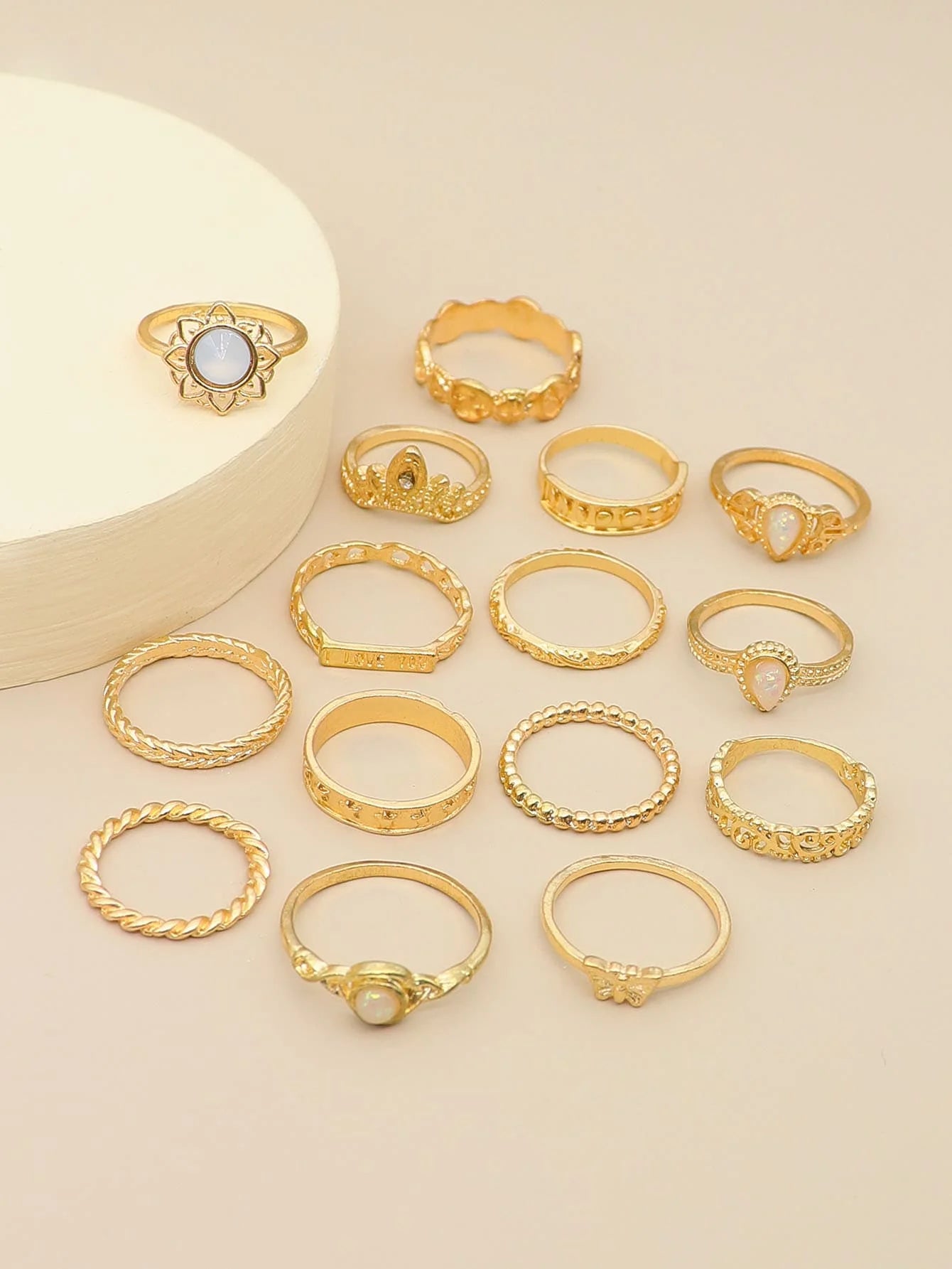 15pcs Butterfly & Water-drop Decor Ring