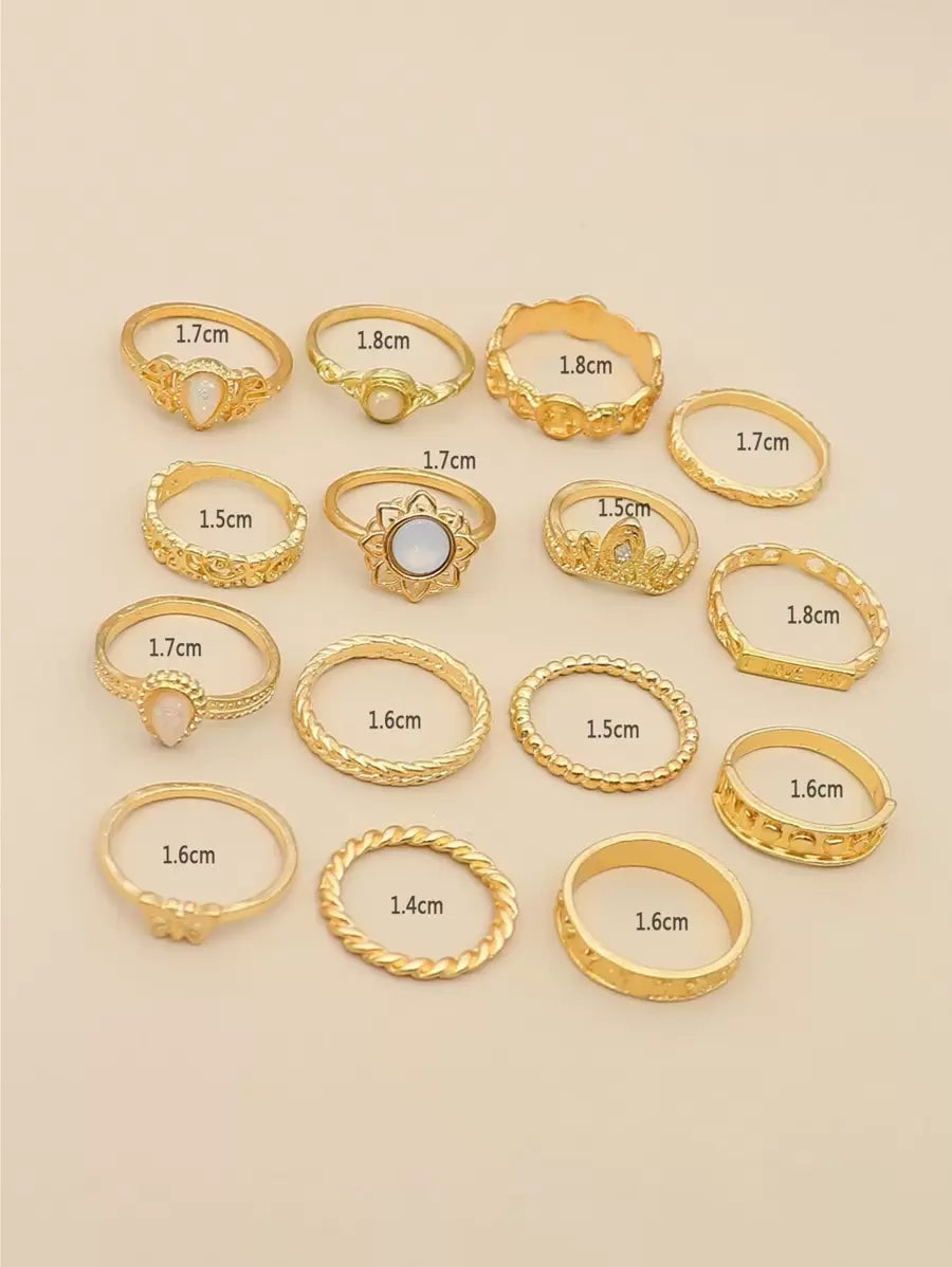 15pcs Butterfly & Water-drop Decor Ring