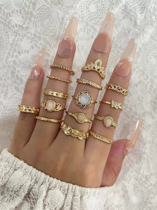 15pcs Butterfly & Water-drop Decor Ring