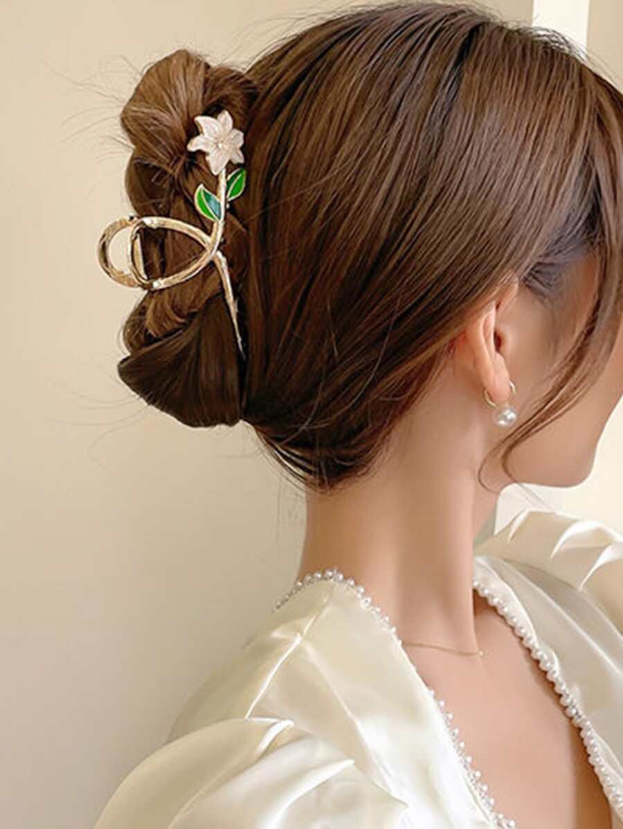 Flower Design Hair Claw Tulip Flower Large Hair Claw Clips For Women Girls 90s Non Slip Strong Hold Metal Jaw Clips Hair Barrettes Hair Clamps For Thick Thin Curly Hair Boho Valentine's Day Summer