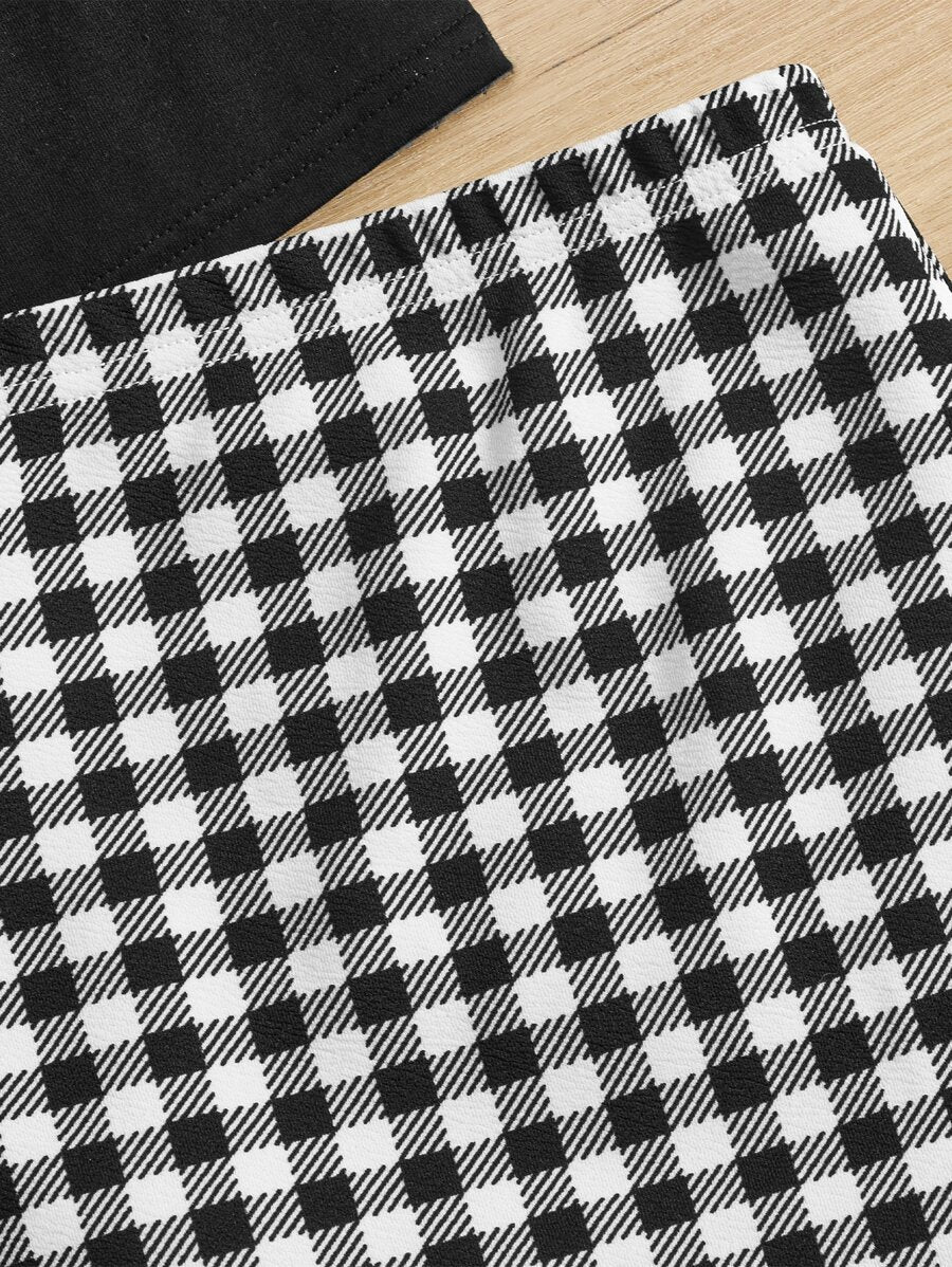 SHEIN Young Girl Heart Print Tank Top & Gingham Skirt