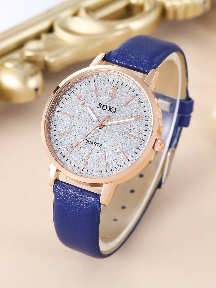 SOKI SOKI 5Pcs Women's Watch Stylish Casual Elegant Numerals Dial Quartz Watch And Crystal Set Water Drop Peacock Pendant Necklace,Earrings,Ring Set Suitable For Daily Wear, Back-To-School Season, Graduation Season, Thanksgiving, Couples, The Best Gifts