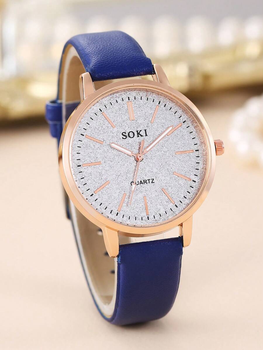 SOKI SOKI 5Pcs Women's Watch Stylish Casual Elegant Numerals Dial Quartz Watch And Crystal Set Water Drop Peacock Pendant Necklace,Earrings,Ring Set Suitable For Daily Wear, Back-To-School Season, Graduation Season, Thanksgiving, Couples, The Best Gifts