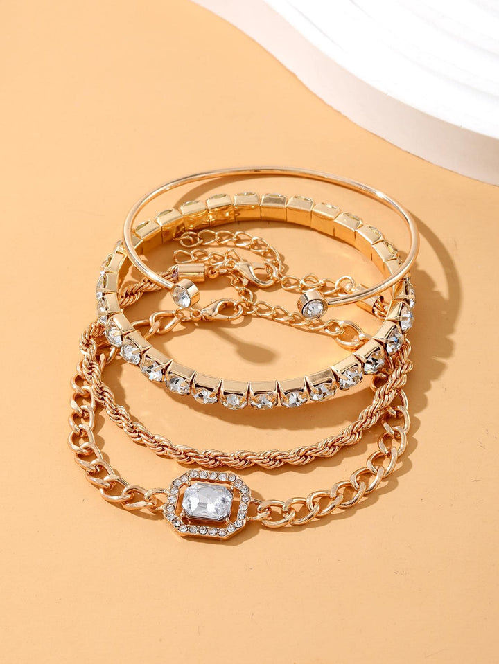 4pcs/set Glamorous Zinc Alloy Cubic Zirconia Decor Bracelet For Women For Daily Decoration