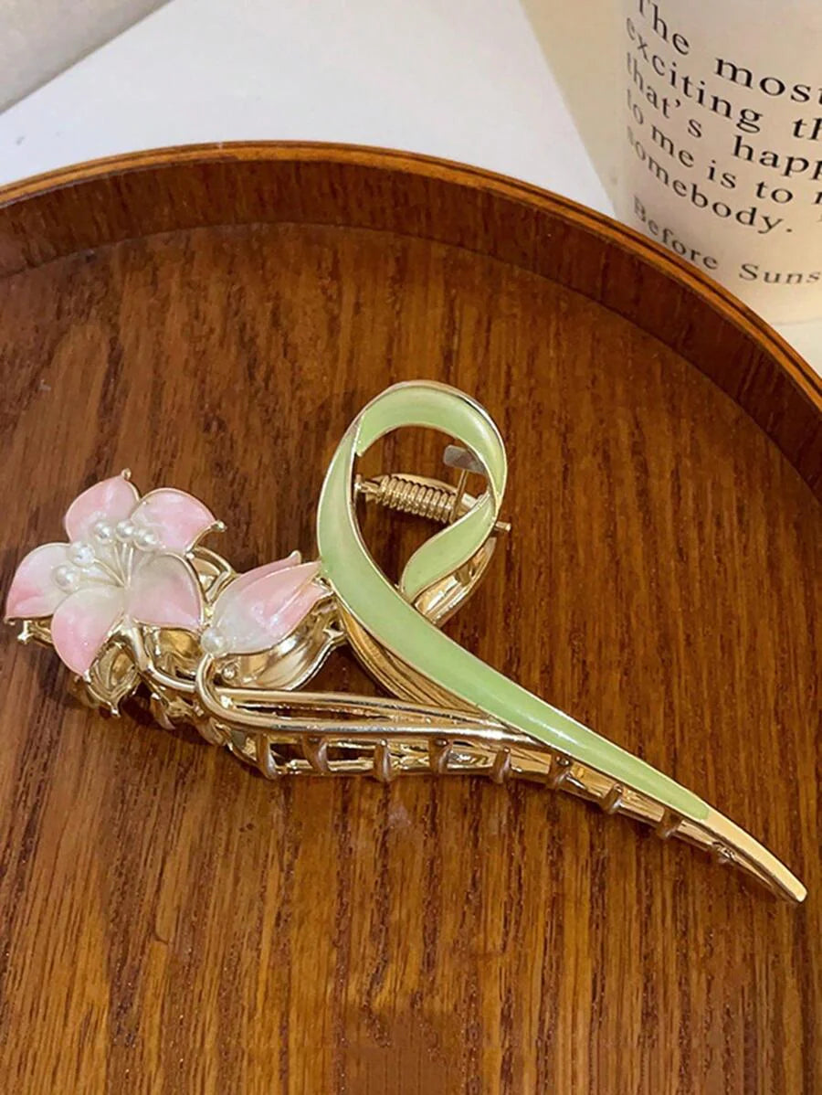 Flower Design Hair Claw Tulip Flower Large Hair Claw Clips For Women Girls 90s Non Slip Strong Hold Metal Jaw Clips Hair Barrettes Hair Clamps For Thick Thin Curly Hair Boho Valentine's Day Summer