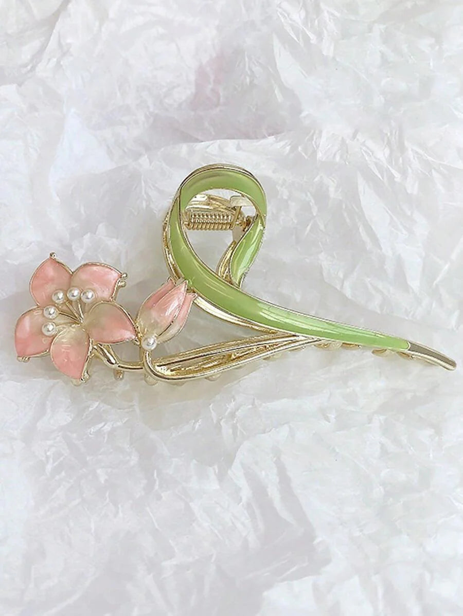Flower Design Hair Claw Tulip Flower Large Hair Claw Clips For Women Girls 90s Non Slip Strong Hold Metal Jaw Clips Hair Barrettes Hair Clamps For Thick Thin Curly Hair Boho Valentine's Day Summer