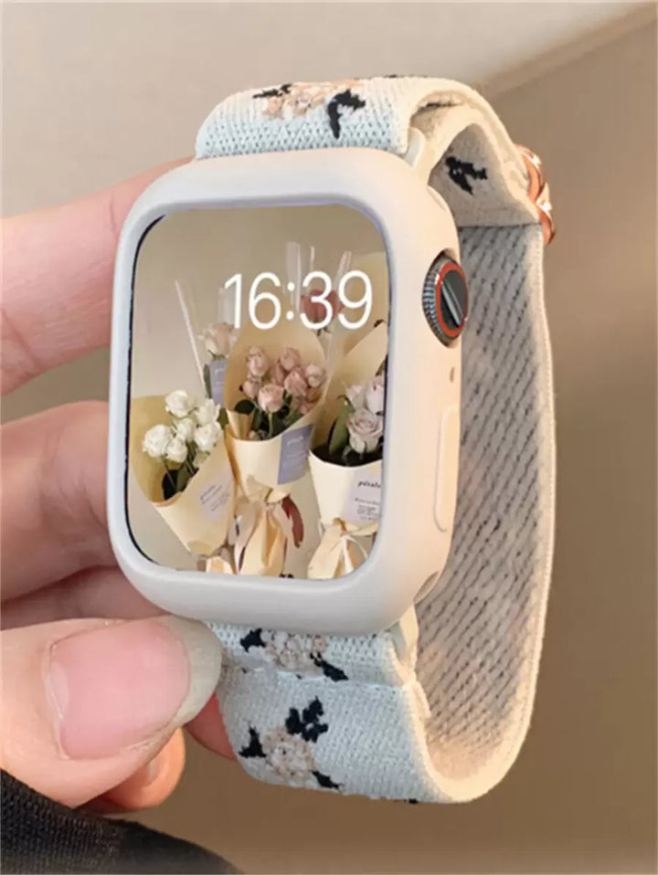 1pc Flower Print Silicone Watchband Compatible With Apple Watch Valentines