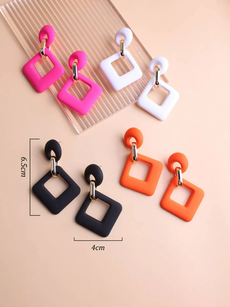 4 Pairs Acrylic Rectangle Earrings,Vacation Style Geometric Earring Set, Fashion Acrylic Square Statement Drop Earrings for Women Girls