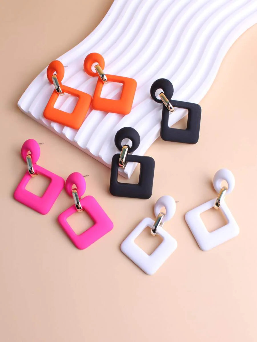 4 Pairs Acrylic Rectangle Earrings,Vacation Style Geometric Earring Set, Fashion Acrylic Square Statement Drop Earrings for Women Girls