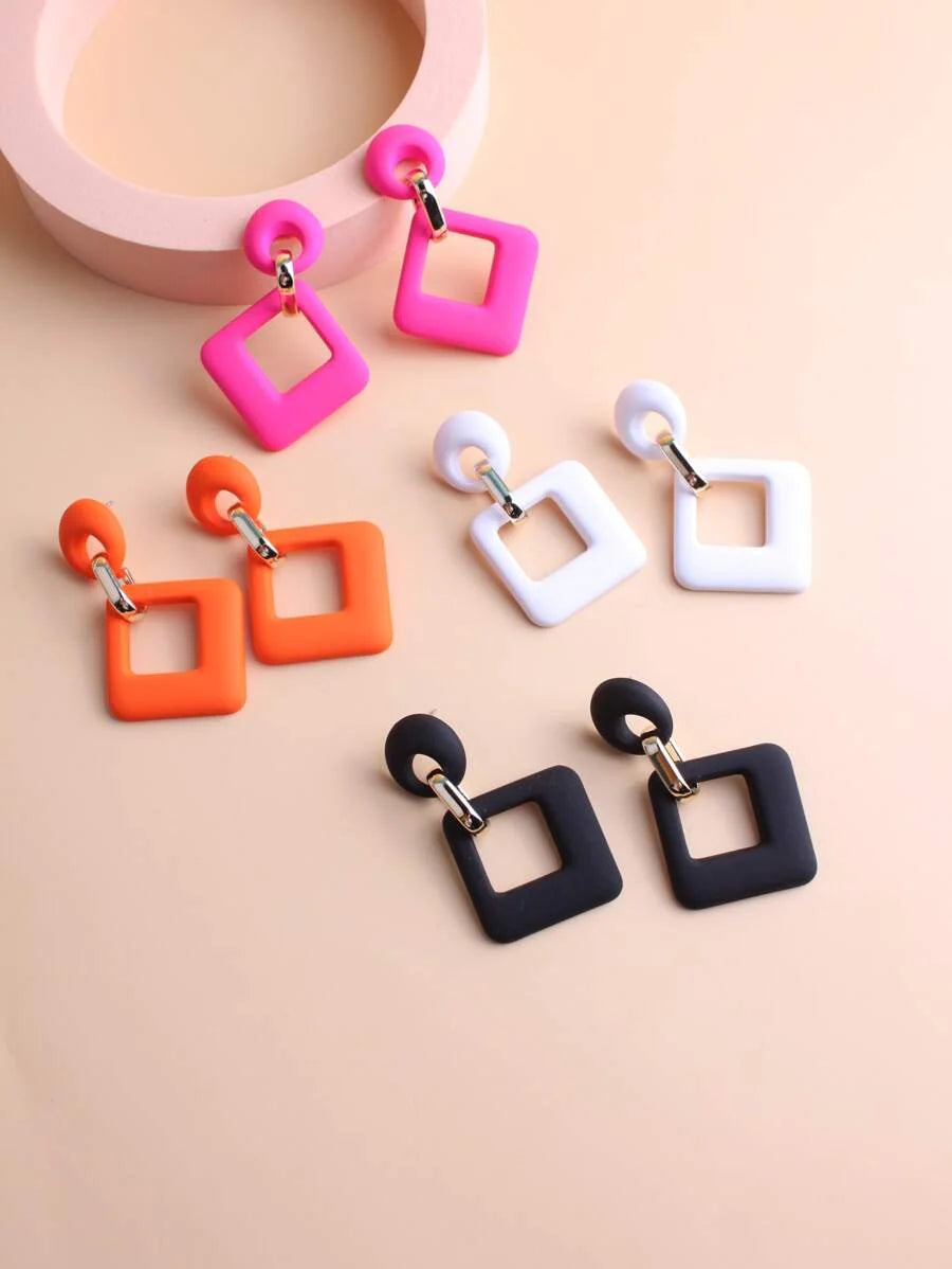 4 Pairs Acrylic Rectangle Earrings,Vacation Style Geometric Earring Set, Fashion Acrylic Square Statement Drop Earrings for Women Girls