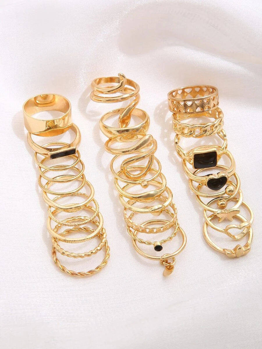 27pcs/Set Personality Black Droplet Heart Square Shaped Ring Set For Summer Valentines,Mom,Mother,Mother's Day,Gift