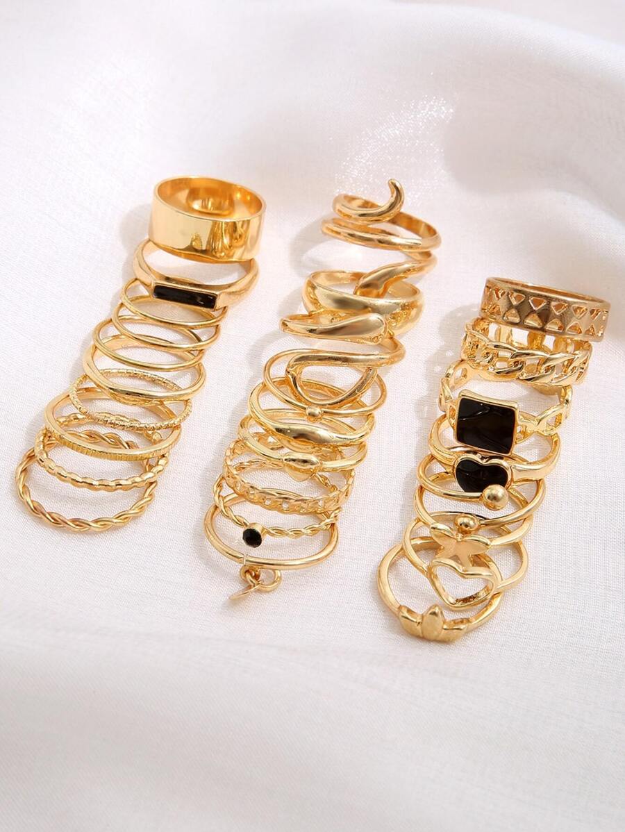 27pcs/Set Personality Black Droplet Heart Square Shaped Ring Set For Summer Valentines,Mom,Mother,Mother's Day,Gift