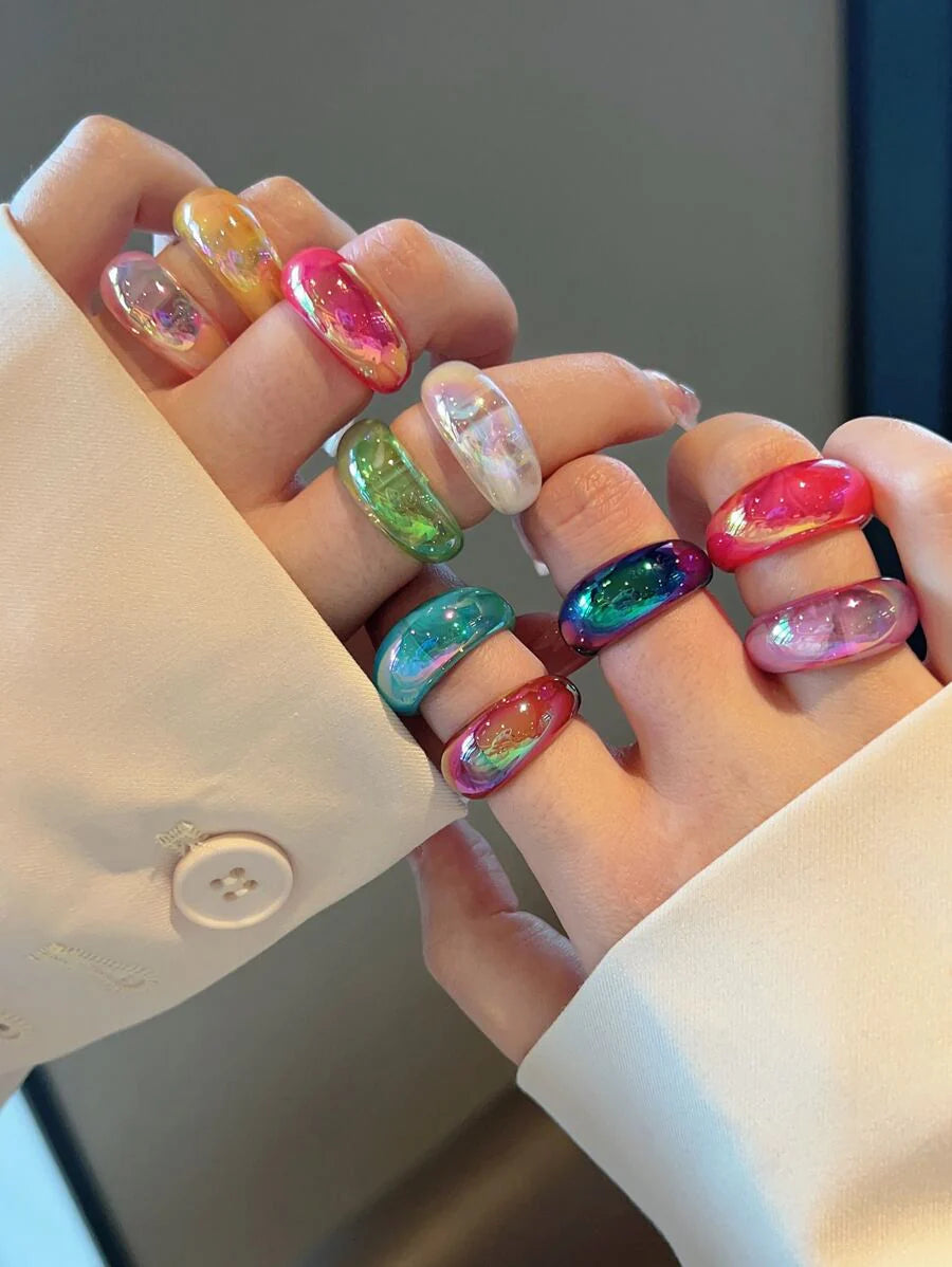 10pcs/set Fashionable Geometric Resin Round Shaped Large Rings For Women's Party Accessories
