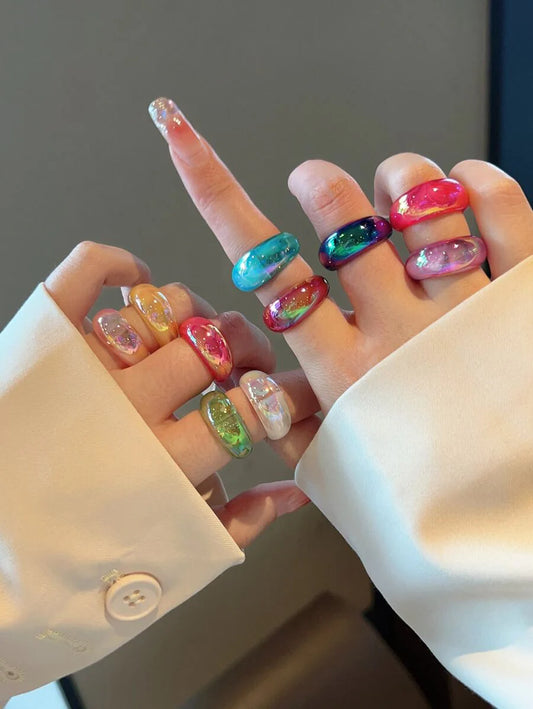 10pcs/set Fashionable Geometric Resin Round Shaped Large Rings For Women's Party Accessories