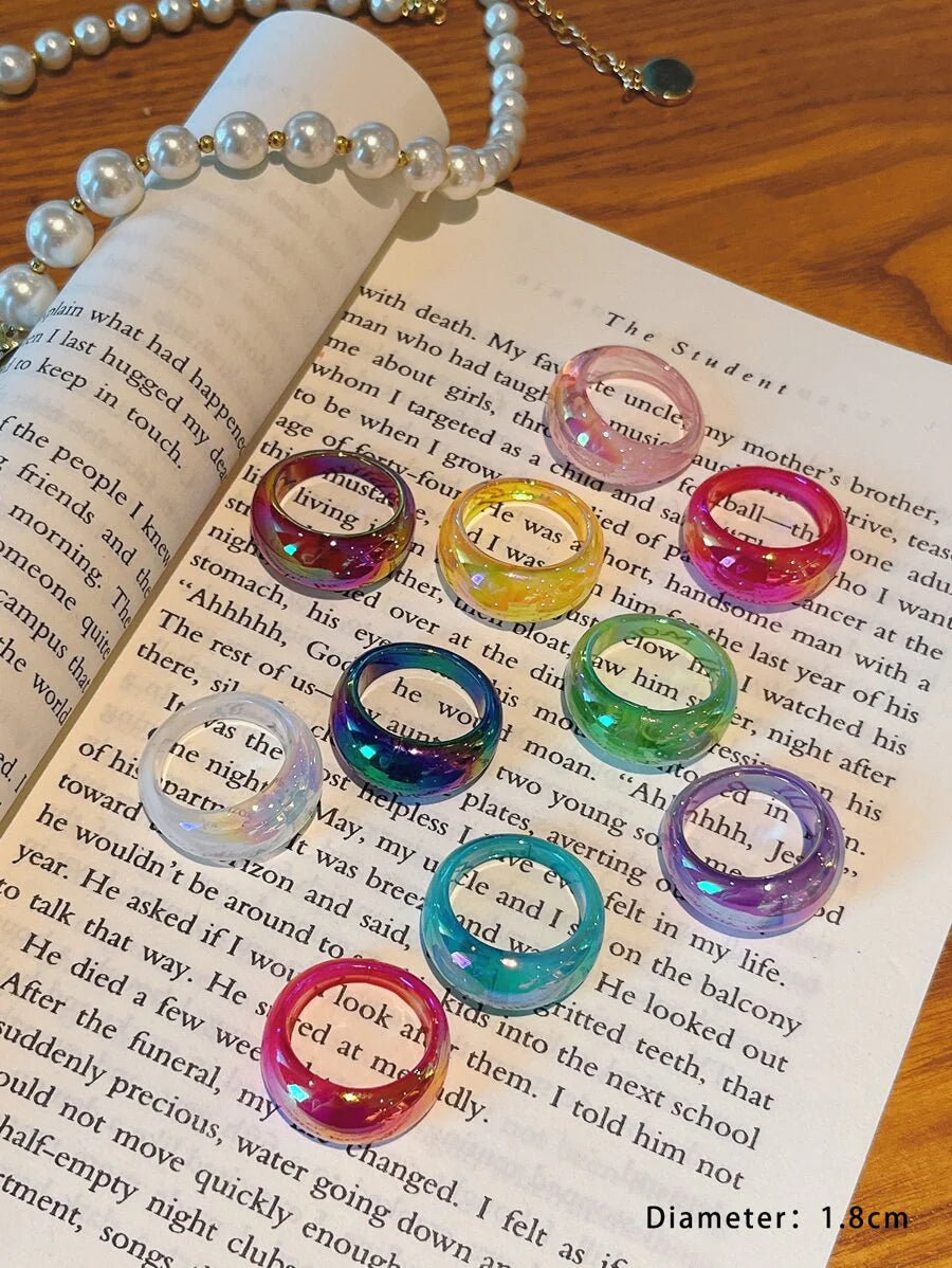 10pcs/set Fashionable Geometric Resin Round Shaped Large Rings For Women's Party Accessories