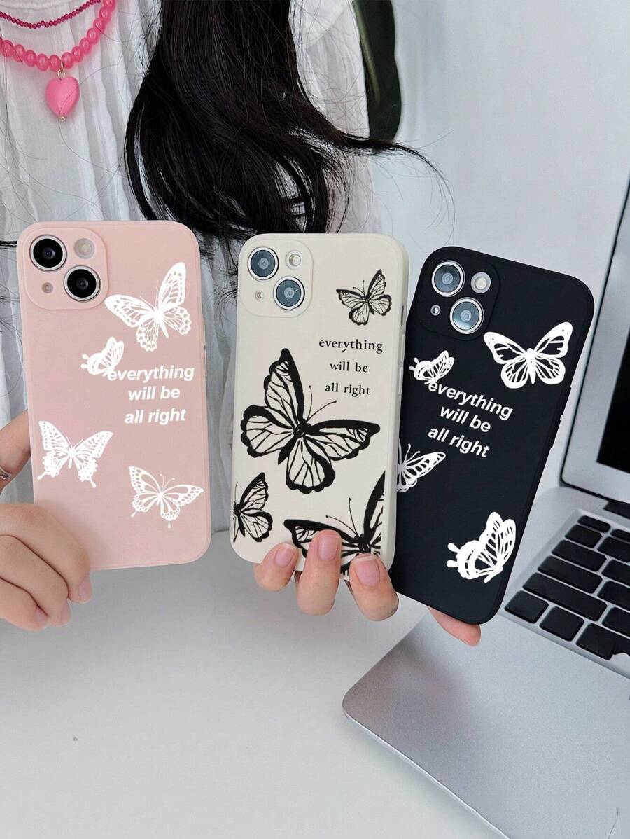 3pcs Premium Quality Butterfly Print Matte Soft Phone Cases Compatible With IPhone & Galaxy
