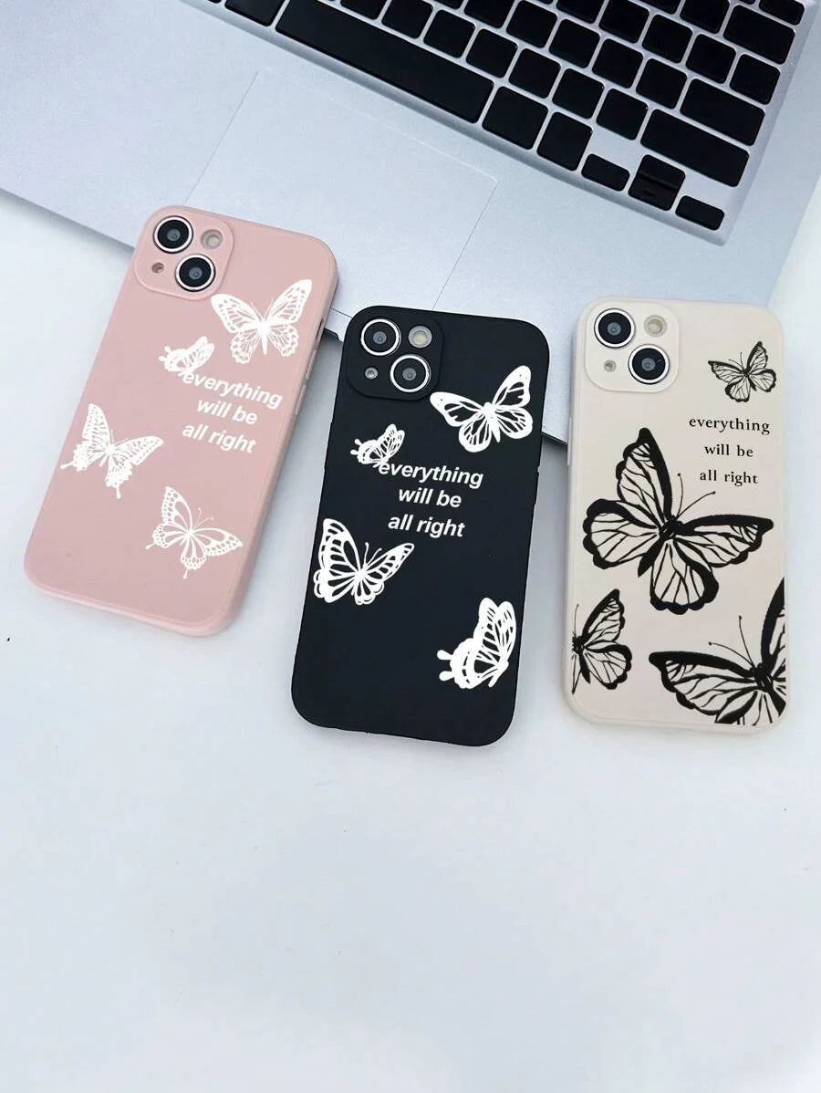 3pcs Premium Quality Butterfly Print Matte Soft Phone Cases Compatible With IPhone & Galaxy