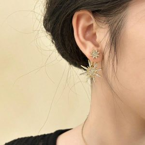 1 Pair Women's Snowflake Earrings, Gold & Silver Tone Fashion Luxurious Rhinestone Sparkle Clip-On Earrings, Suitable For Daily Commuting