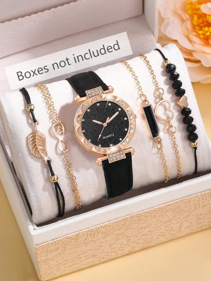 6Pcs/Set Women's Watch Fashion Casual Elegant Simple Round Quartz Wristwatch And Woven String, Bracelet Jewelry Set Suitable For Daily Wear, Back-To-School Season, Graduation Season, Thanksgiving, Couples, The Best Gifts Watch Box Not Included
