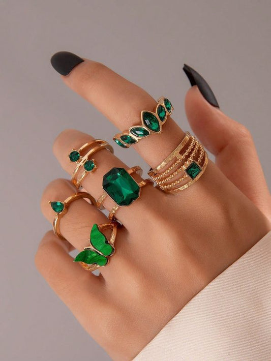 imoli 6pcs/set Alloy Geometric Butterfly Rhinestone Simple Rings For Women, Ideal Gift For Dating butterfly Shapes May Vary In Color & Texture, Rhinestone May Come In Different Sizes