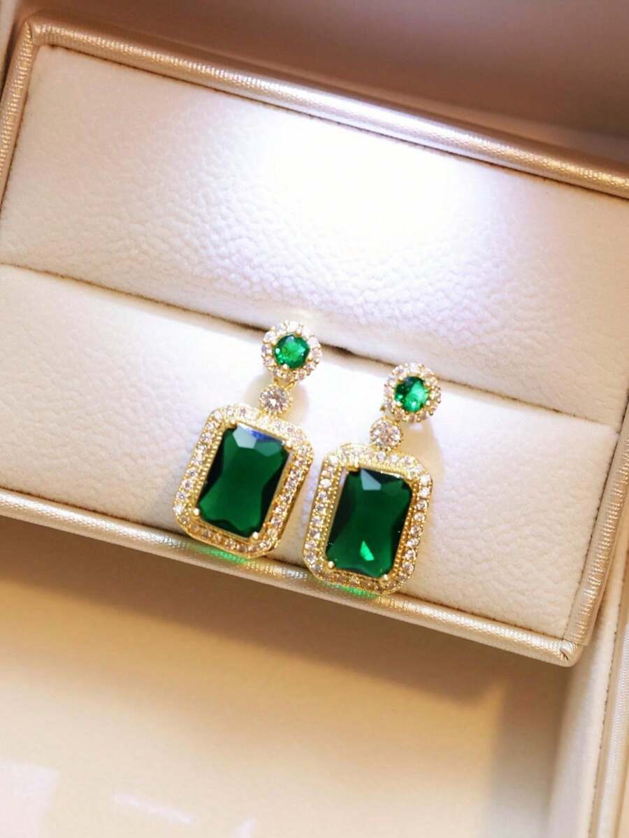 Green Diamond High-End Earrings, Necklace, Ring Set, Banquet Dress Accessories