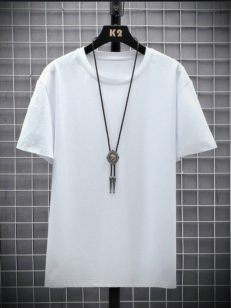 Manfinity Homme Men's Solid Color Round Neck Short Sleeve T-Shirt
