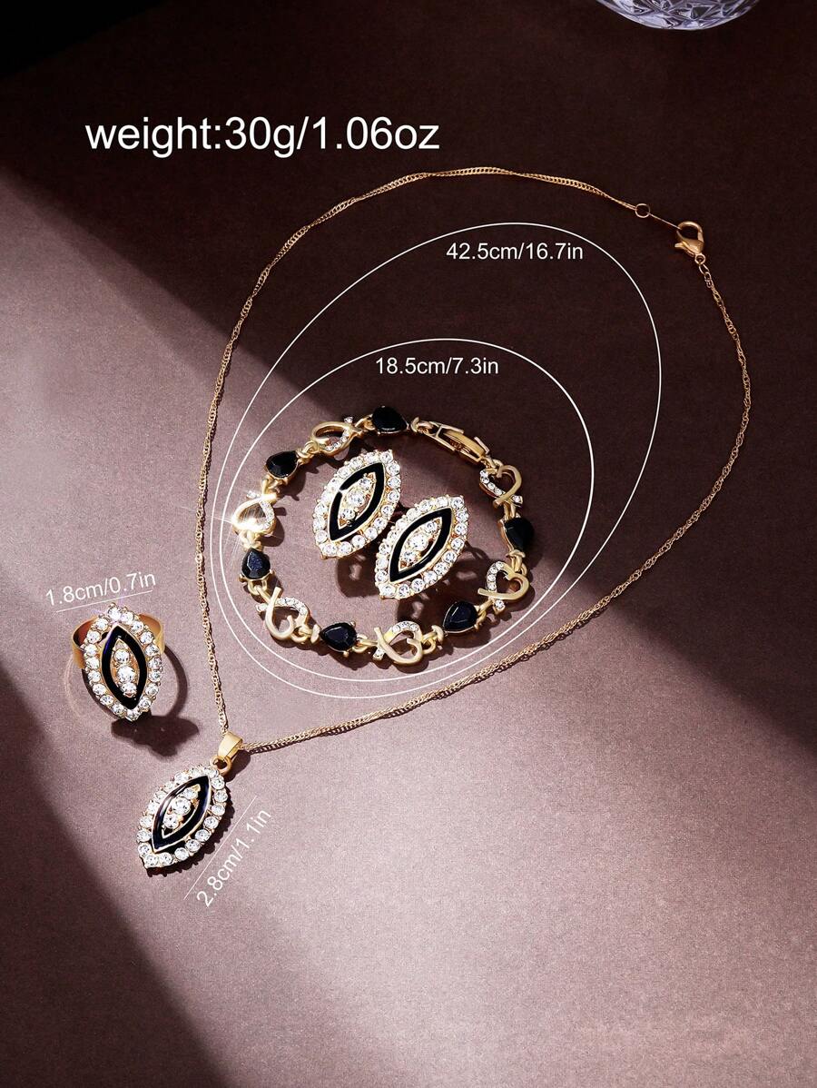 6pcs/Set Ladies Watch Women's Green Feather Fish Tail Style Strap Casual Quartz Watch With Gorgeous Full Rhinestone Dial And Heart Necklace Earings Rings Bracelet Shaped Full Rhinestone Love Jewelry Set Suitable For Daily Wear, Back-To-School Season, Grad