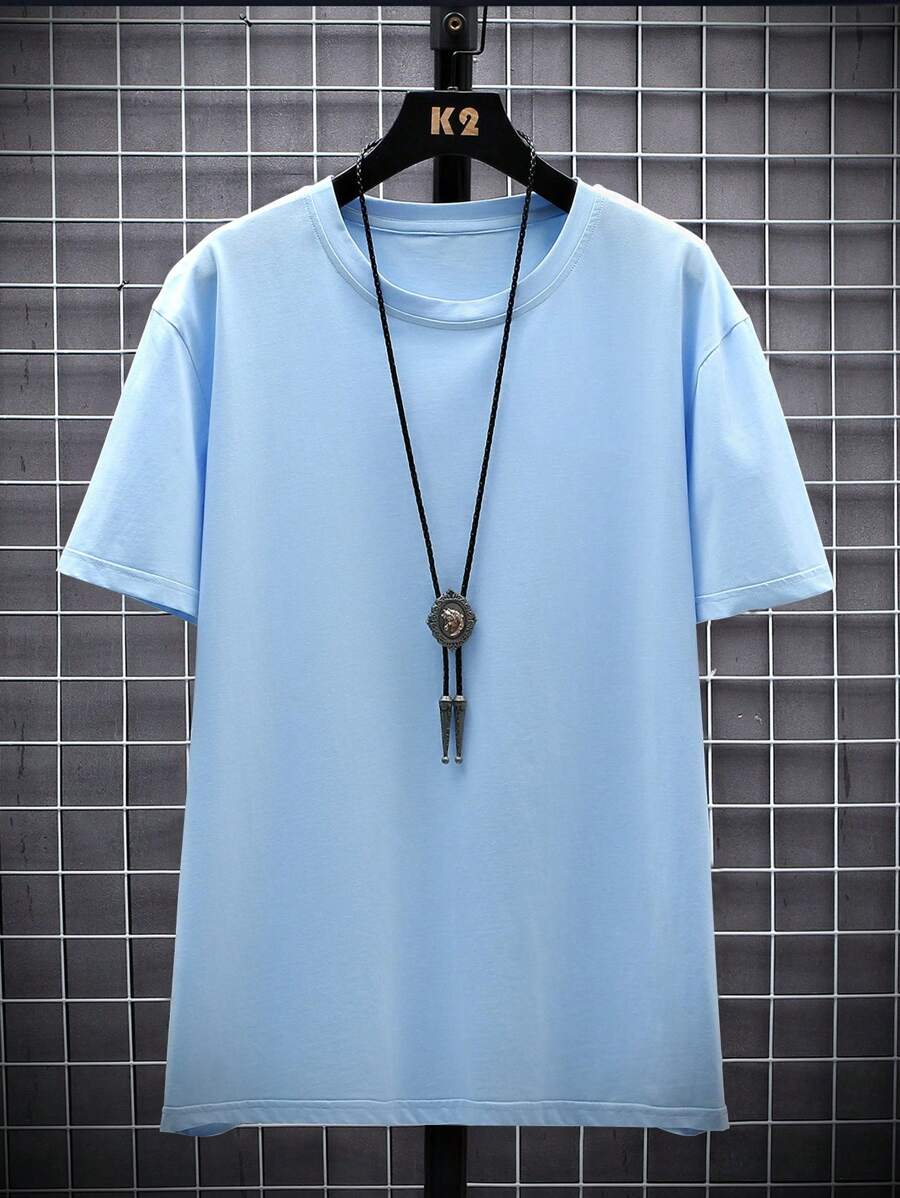 Manfinity Homme Men's Solid Color Round Neck Short Sleeve T-Shirt