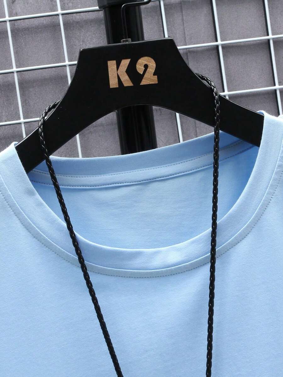 Manfinity Homme Men's Solid Color Round Neck Short Sleeve T-Shirt