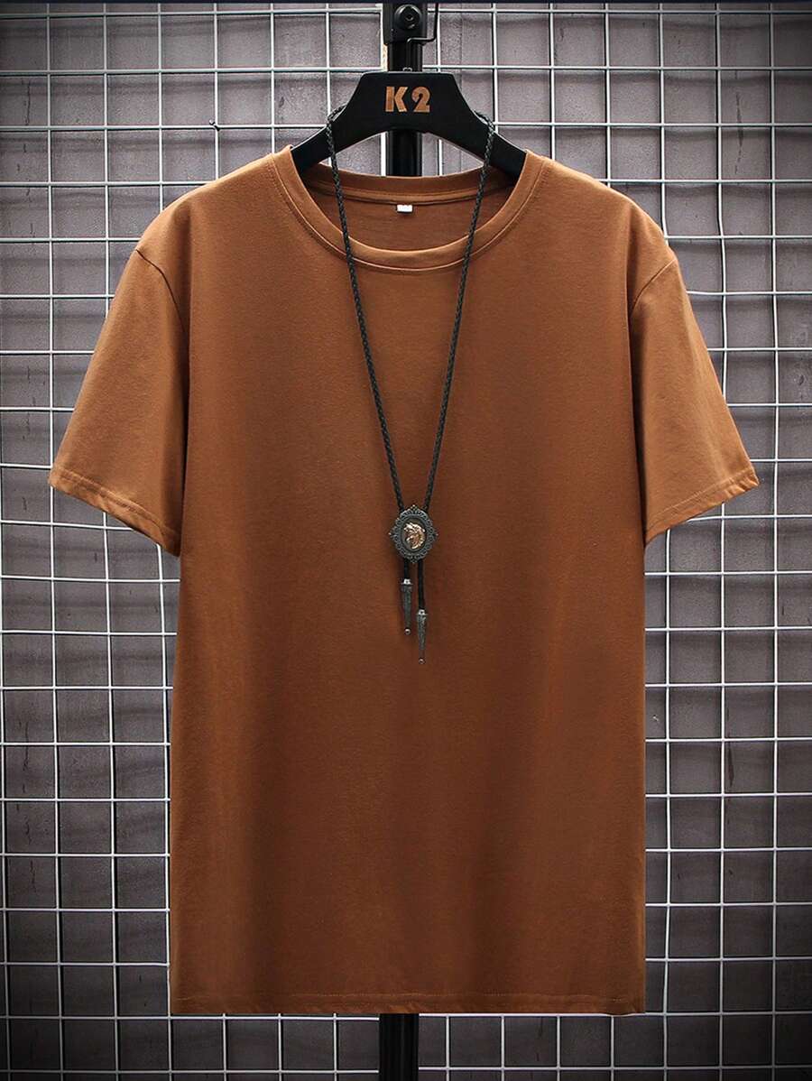 Manfinity Homme Men's Solid Color Round Neck Short Sleeve T-Shirt
