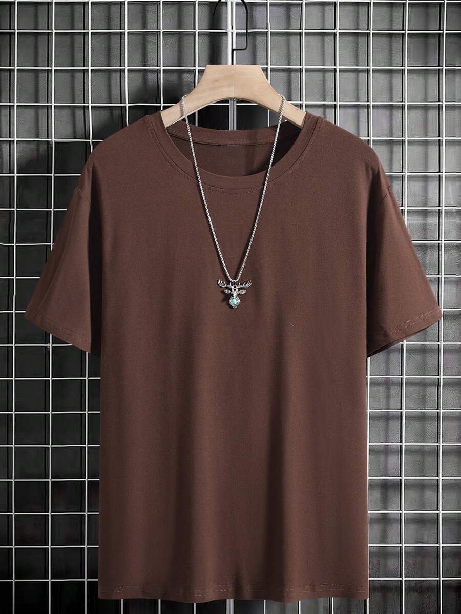 Manfinity Homme Men's Solid Color Round Neck Short Sleeve T-Shirt