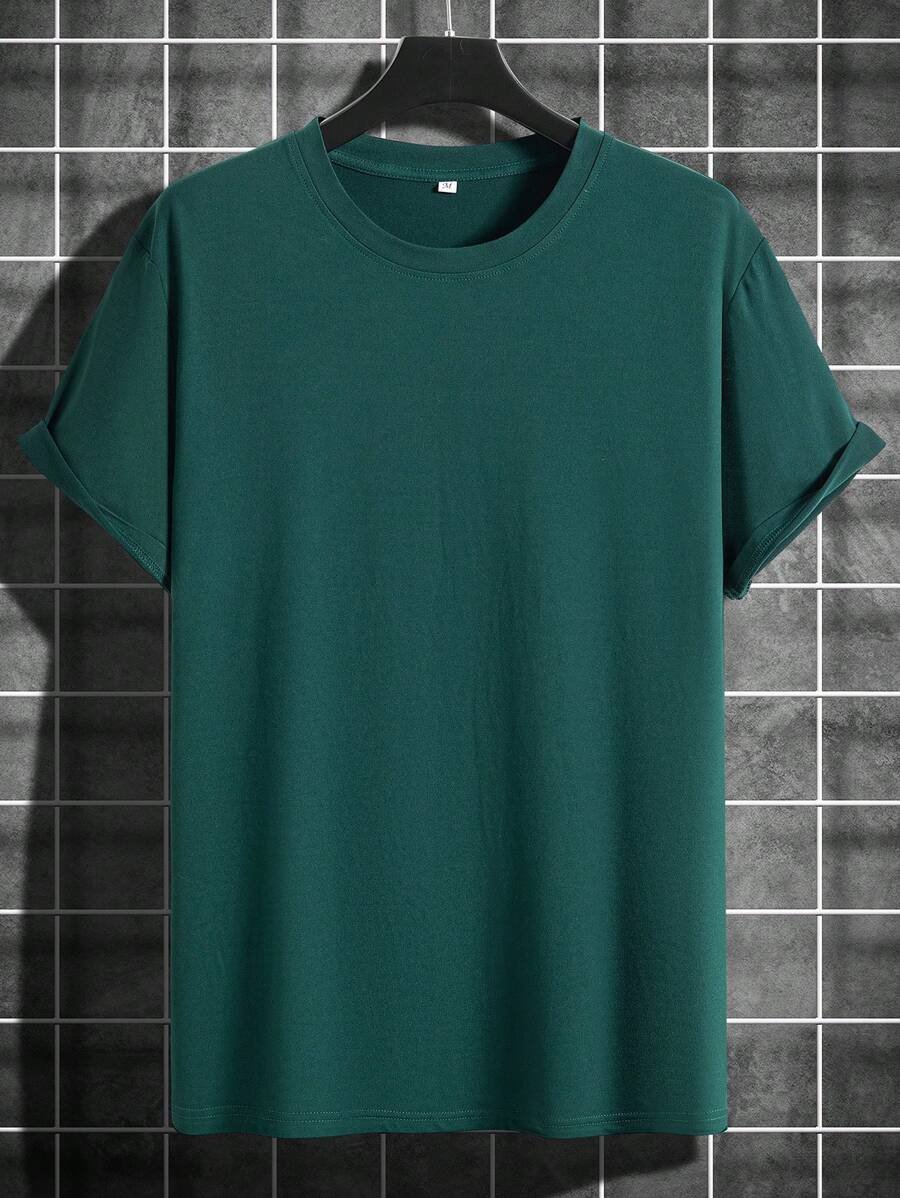 Manfinity Homme Men's Solid Color Round Neck Short Sleeve T-Shirt