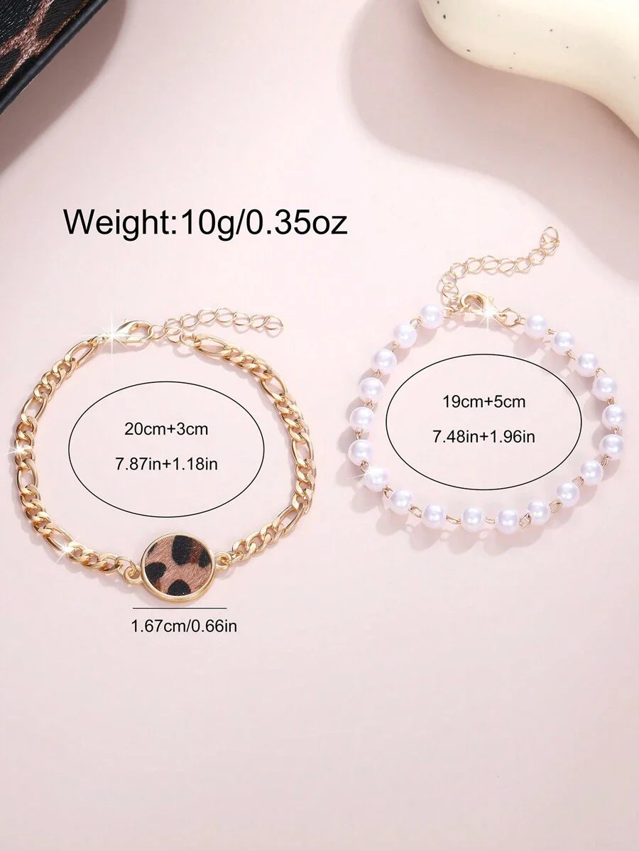 SOKI SOKI 3Pcs/Set Ladies Watch Ladies' Leopard Pu Strap Fashionable Personalized Love Dial Quartz Watch And Beaded Leopard Print Bracelet Suitable For Daily Wear, Back-To-School Season, Graduation Season, Thanksgiving, Couples, The Best Gifts