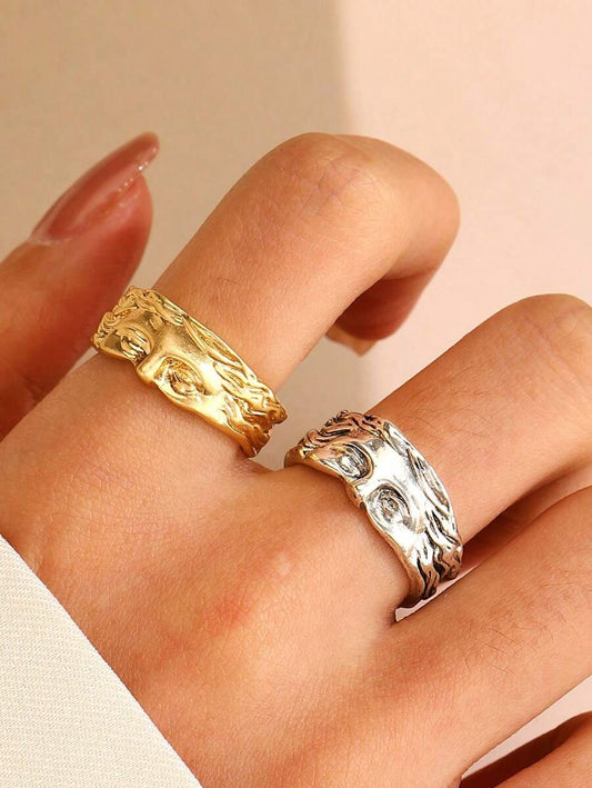 1pc Venus Half Face Ring, Exaggerated Creative Personality Opening Ring, Suitable For Stylish Daily Wear For Men And Women