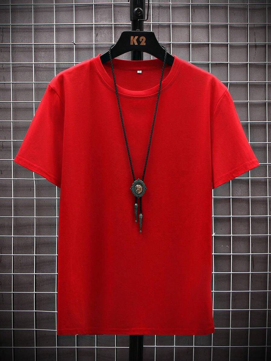 Manfinity Homme Men's Solid Color Round Neck Short Sleeve T-Shirt