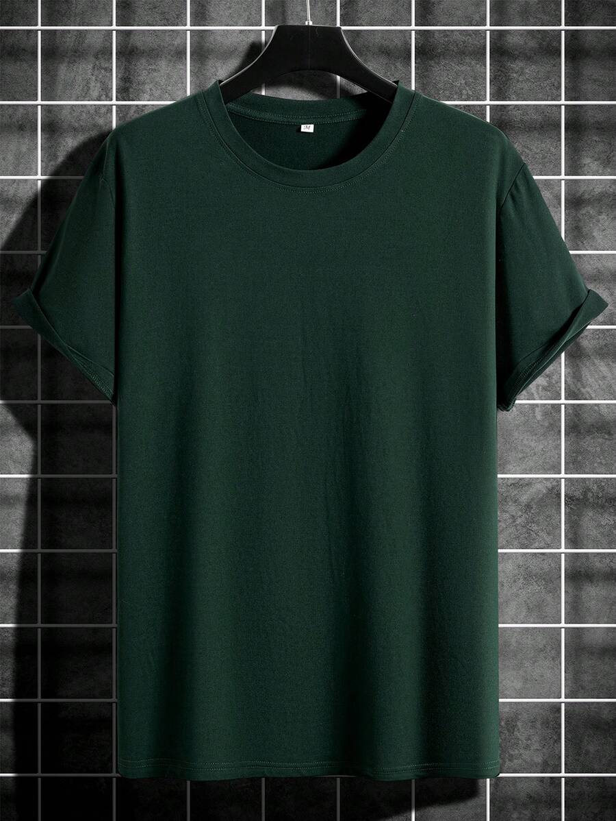 Manfinity Homme Men's Solid Color Round Neck Short Sleeve T-Shirt