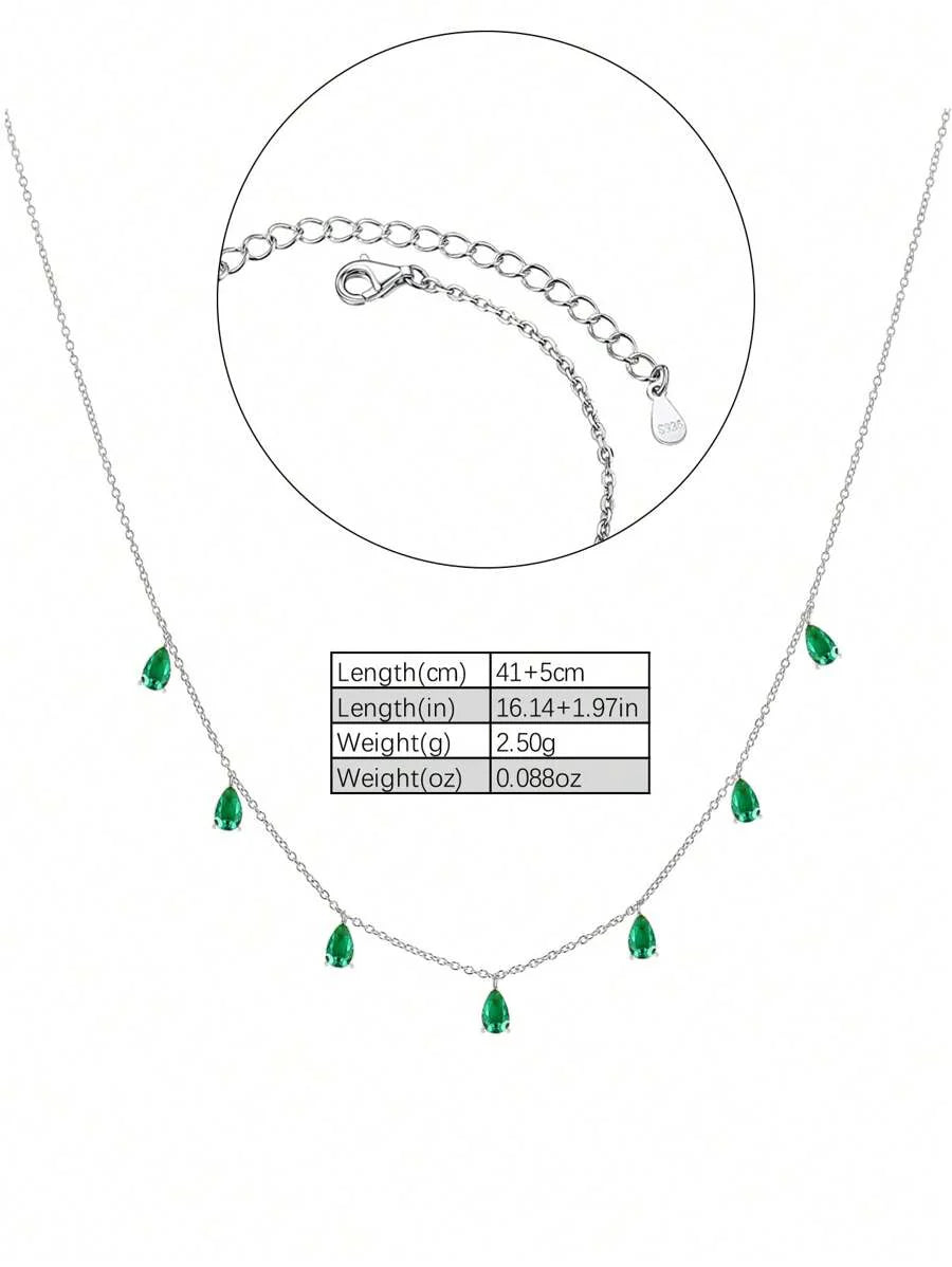 1pc 925 Sterling Silver Waterdrop Shape Cubic Zirconia Pendant Necklace