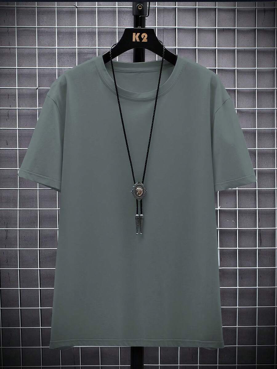 Manfinity Homme Men's Solid Color Round Neck Short Sleeve T-Shirt