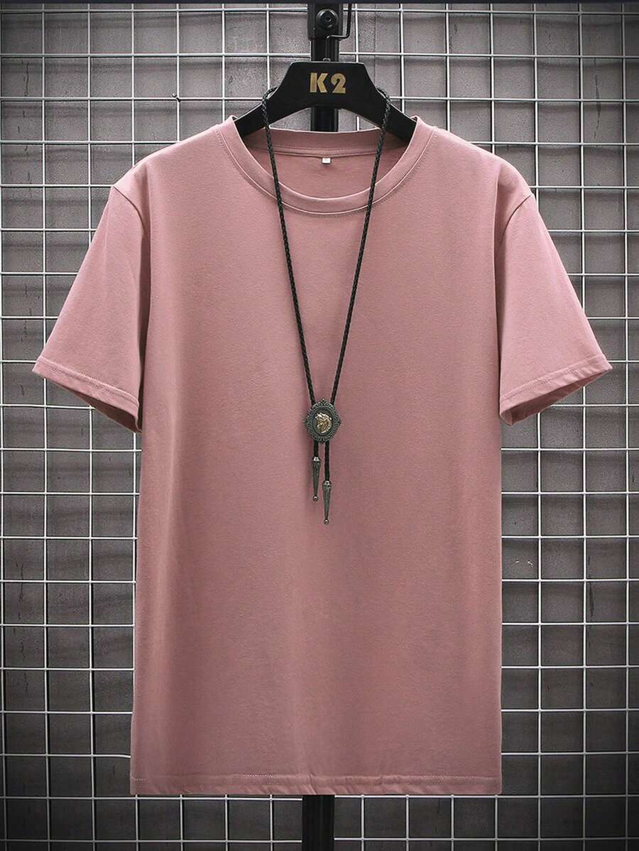 Manfinity Homme Men's Solid Color Round Neck Short Sleeve T-Shirt