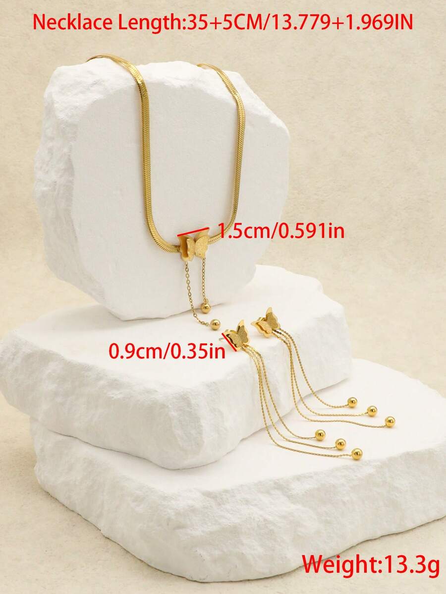 1Set/3Pcs Original Design Butterfly Earrings Bracelet Set Stainless Steel Chain Earring Set For Women Jewelry Set Gift Valentines,Mom,Mother,Mother's Day,Gift